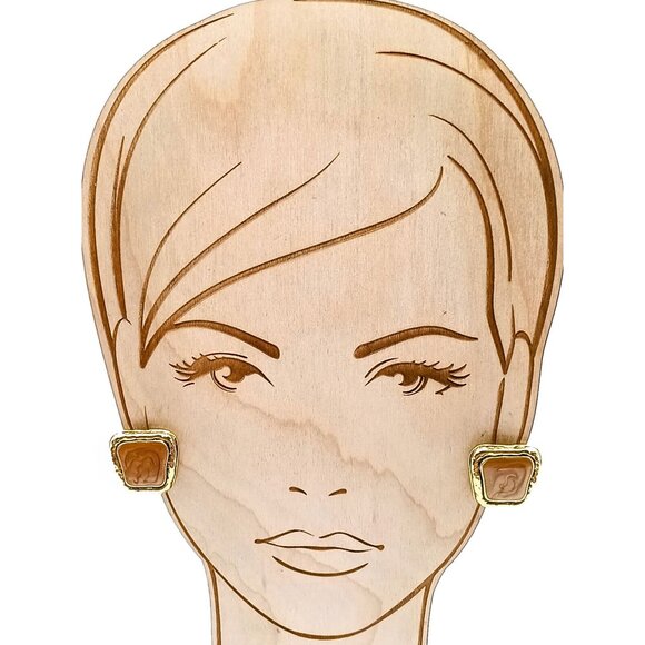 Chic Enamel Stud Earrings, Vintage Swirled Brown on Gold Tone - Picture 3 of 4